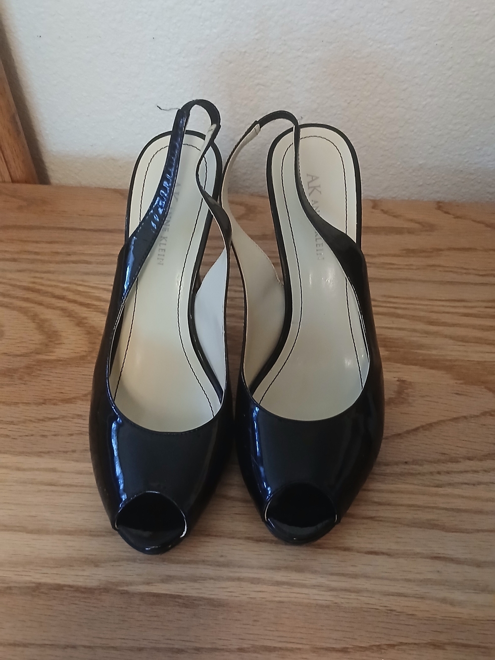 Anne Klein Black Patent Peep-Toe Slingback Heels